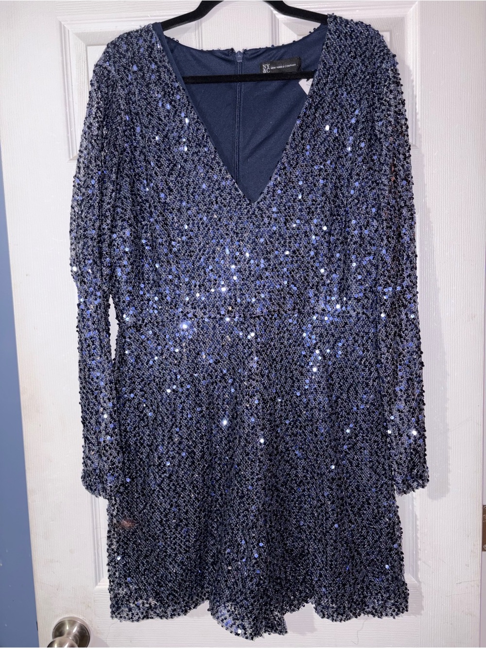 NWT NY & Company Navy Blue Sequin Party Cocktail Romper XL Holiday Wedding Guest